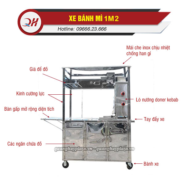 Cấu tạo chi tiết xe bánh mì Thổ Nhĩ Kỳ 1m2 Quang Huy