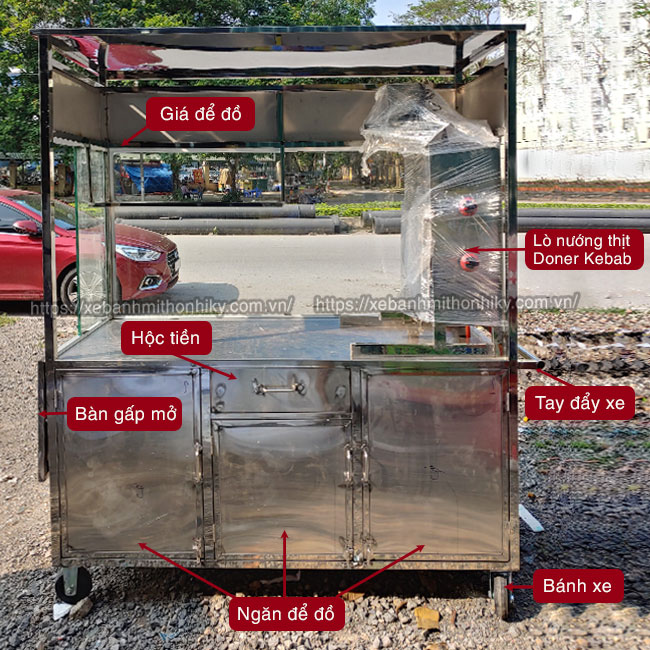 Cấu tạo khung xe đẩy bánh mì inox 304 không gỉ, độ bền cao