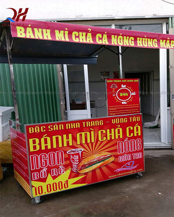 Xe bánh mì chả cá inox Quang Huy