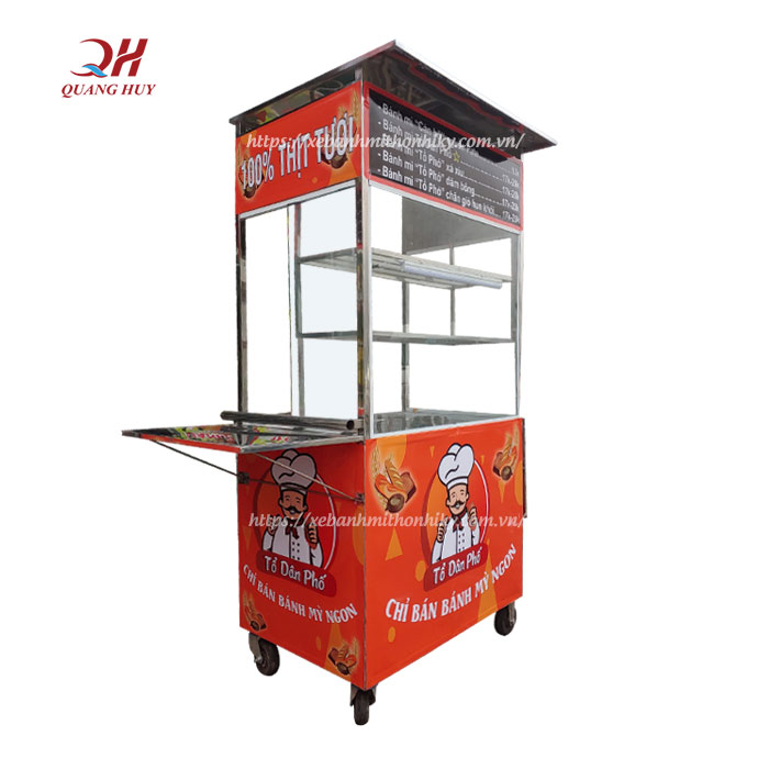 Tủ kính loại nhỏ bán bánh mì xe đẩy