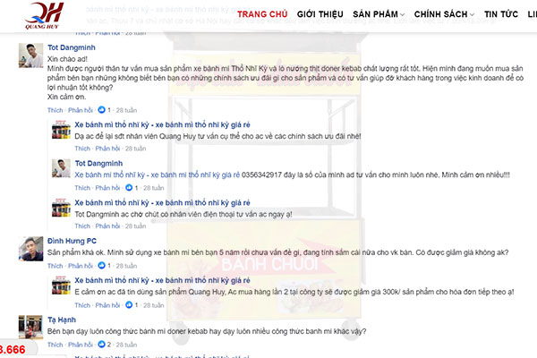 Đánh giá xe bán bánh mì Quang Huy trên website