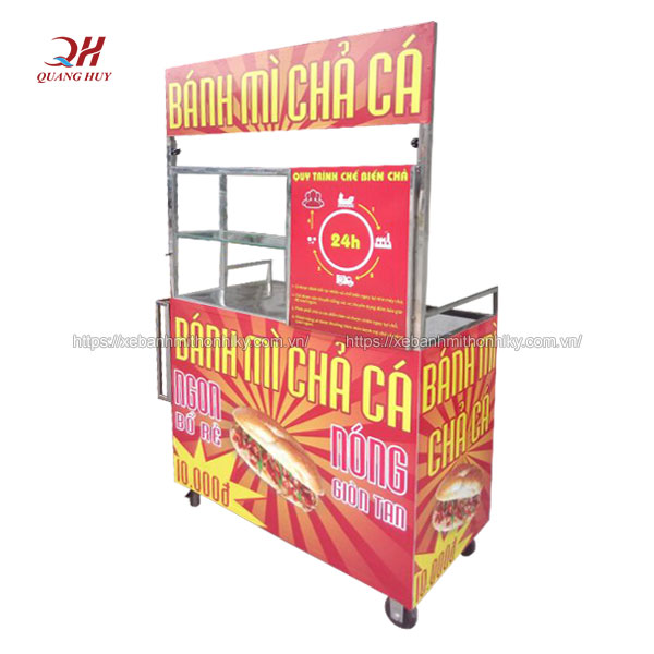 Xe bánh mì chả cá Quang Huy inox 304