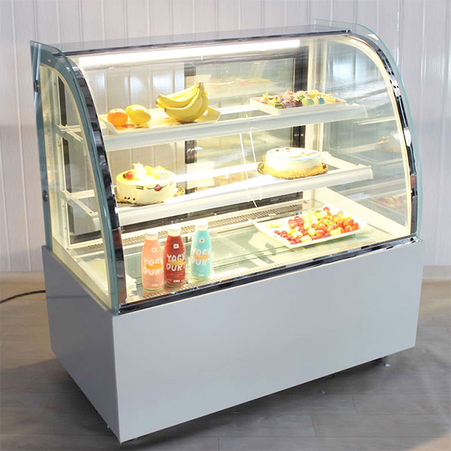  Tủ trưng bày bánh kem 1m5 3 tầng kính cong, tủ bánh kem
