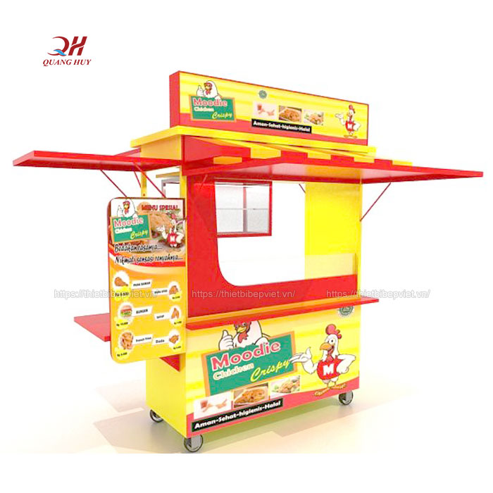 Xe bán gà chiên rán inox Quang Huy