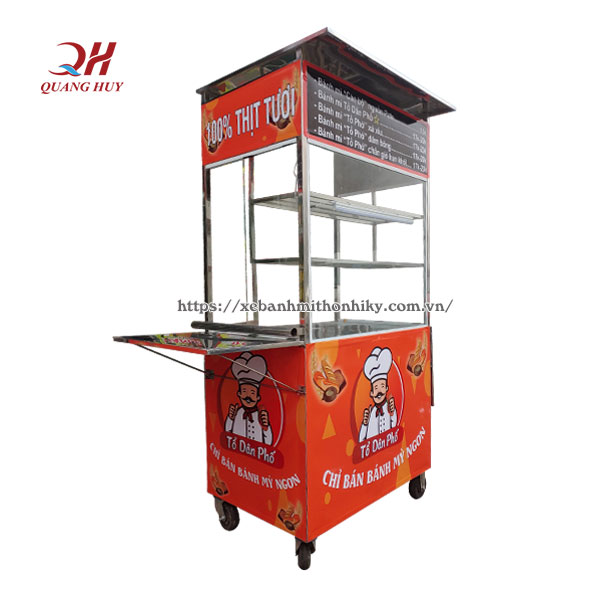 Mẫu xe bán bánh mì inox mini Quang Huy
