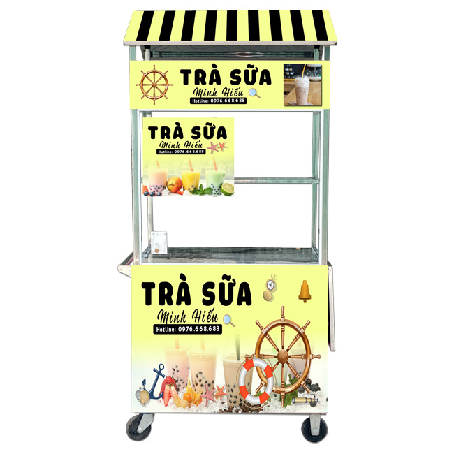 Xe trà sữa Trung Hiếu decal vàng Xe trà sữa Trung Hiếu decal vàng, xe đẩy bán hàng rong