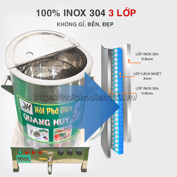 Chất liệu inox 304 không gỉ, bền, tuổi thọ cao