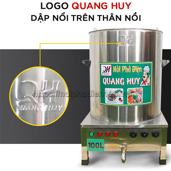Logo Quang Huy dập nổi trên thân nồi nấu phở
