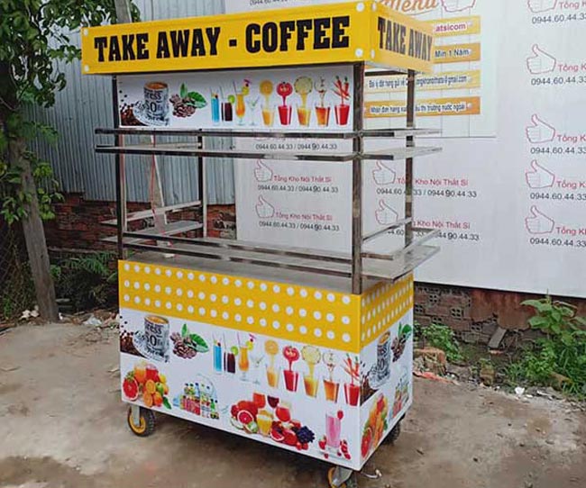 Xe bán cafe take away decal vàng, Xe bán cafe vỉa hè