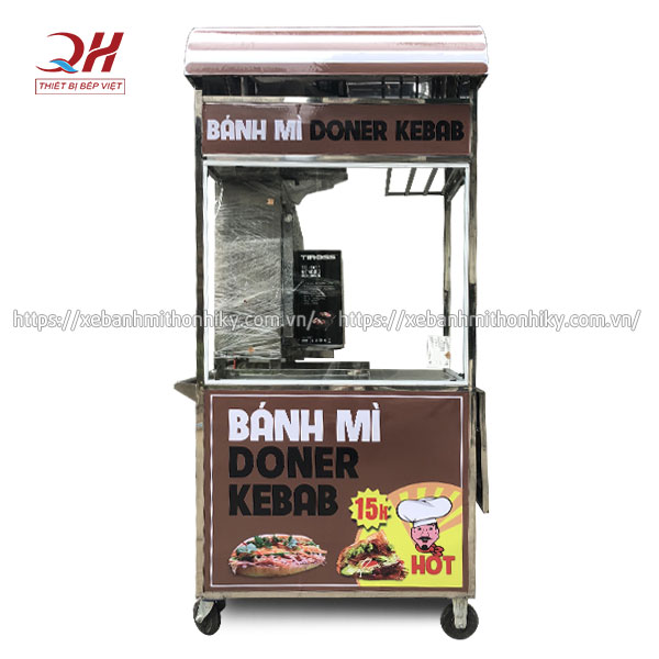 Tủ xe đẩy bánh mì Thổ Nhĩ Kỳ mini kèm lò nướng thịt 2 buồng đốt