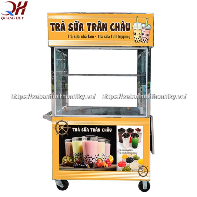Xe bán trà sữa trân trâu nhỏ gọn tích hợp buồng chứa rộng rãi cùng các kệ đựng trưng bày tiện dụng