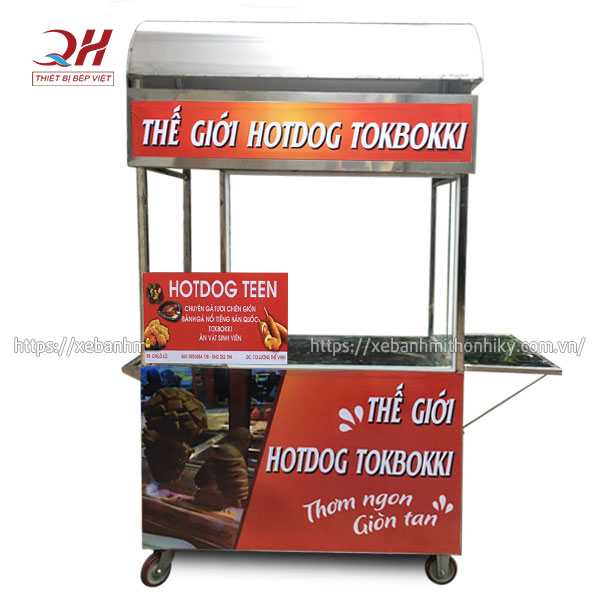 Thiết kế xe bán bánh hot dog mái chùa, bàn gấp mở