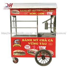 Xe đẩy bán bánh mì chả cá Quang Huy Inox 304 cao cấp