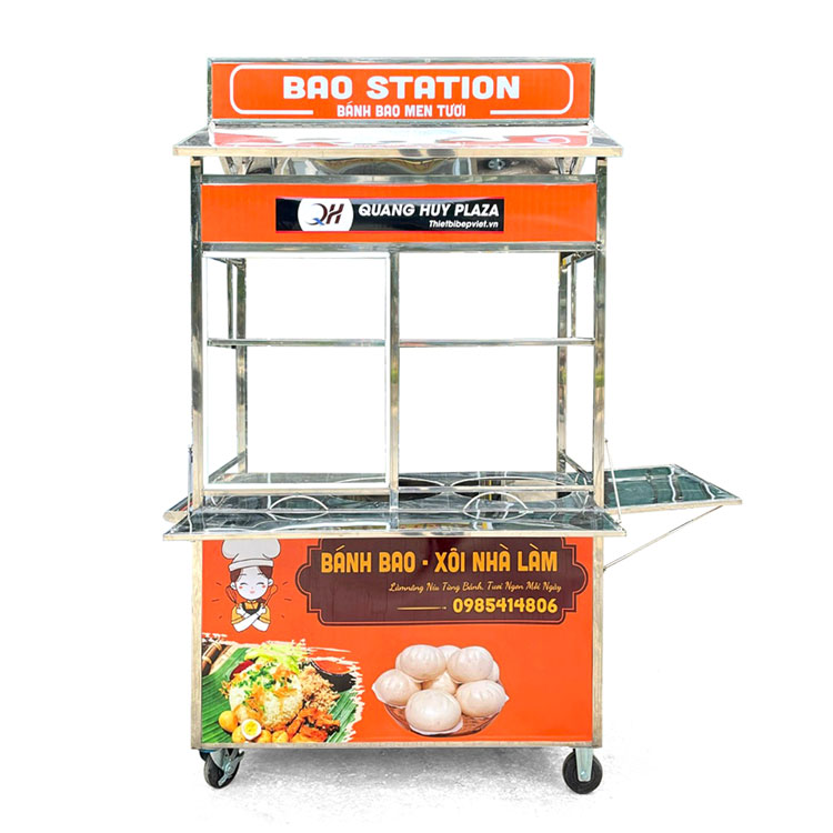 Xe bán bánh bao 1m5 mái bằng V1500-B